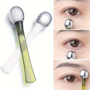 1pc Metal Eye Massage Roller - Battery-Free & Formaldehyde-Free Under-Eye Massager for Puffiness, Dark Circles, Wrinkles - Gentle Facial Roller for Sensitive Light Beige, Travel-Friendly Eye Care Tool with Smooth Surface - Skincare Device,