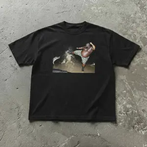 Men's Women's T-shirt, Black Guy Kicking Crocodile Tshirt, Funny Meme Shirt, Animal Graphic Tees, Top Menswear Womenswear Streetwear Cotton Comfort Tshirt Crewneck Summer