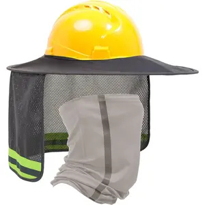 Hard Hat Sun Shade, Full Brim Mesh Neck Sun Shield, High Visibility Neck Protection & Bandana Headband Face Scarf, Hard Hat Accessories, 2 Pack, Grey