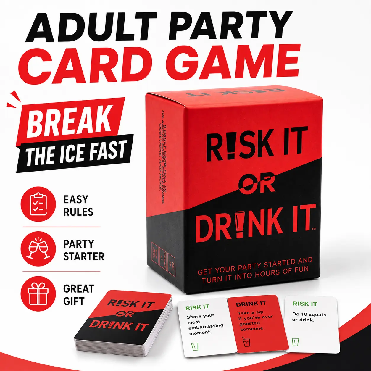 Risk It Or Drink It Drinking Game for Adults Party Card Game with Fun Dares and Challenges for Friends Couples Game Night Bachelorette Party Date Night