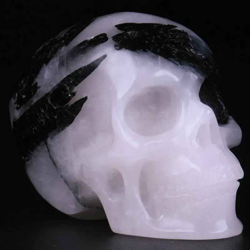 2.0 " Tourmaline Crystal Quartz Carved Crystal Skull, Super Realistic, Crystal Healing