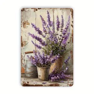 Lavender Vintage Metal Tin Sign, Hanging Tin Painting, Plaque Decorative Wall Art, Indoor / Outdoor Decor / Wall / Room / Residence / Restaurant / Bar / Cafe / Door / Garage Decor 8x12 Inches, Perfect for Room Decor