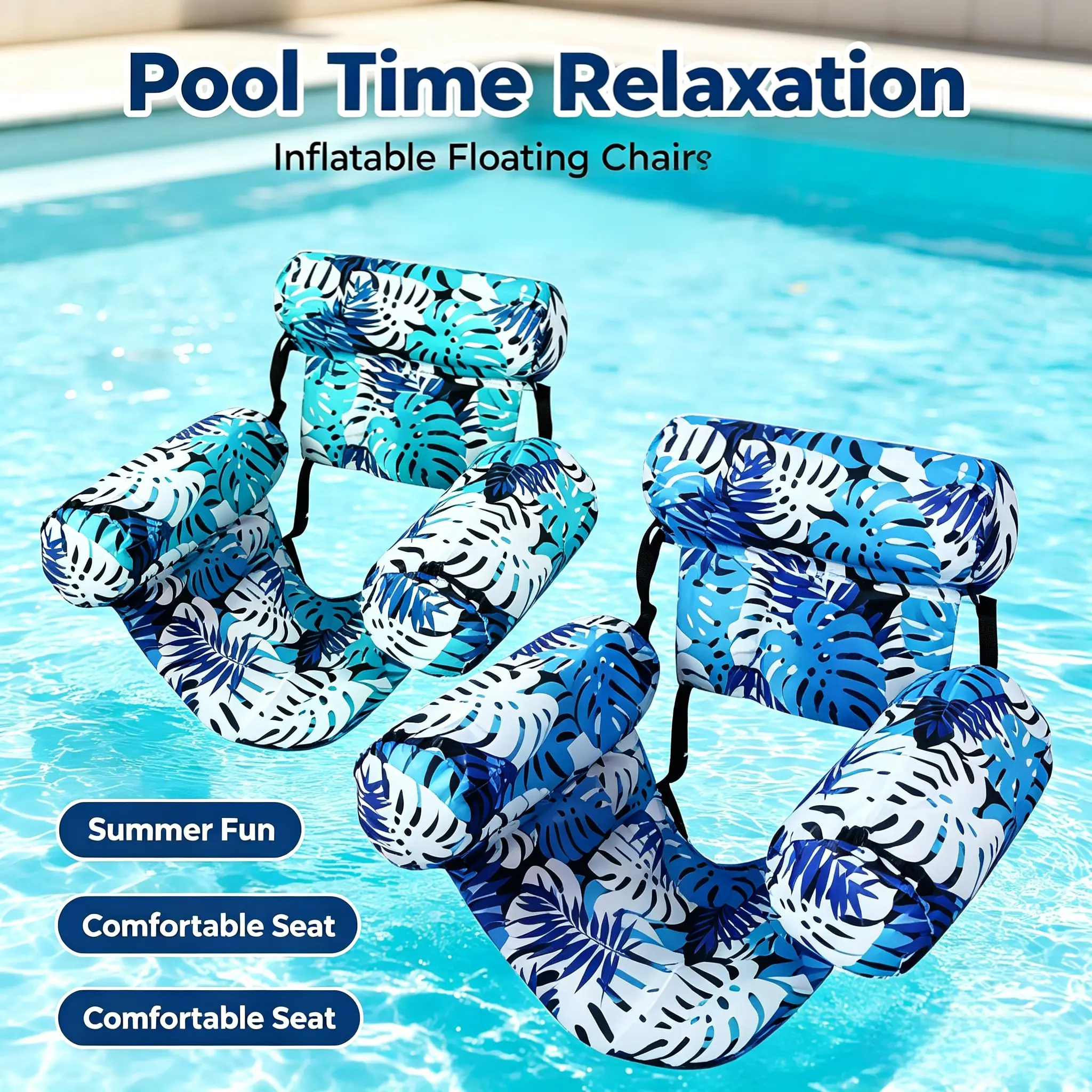 Multi-Use Water Hammock Floating Chair with Tropical Leaf Pattern, Portable Inflatable Pool Float Lounger for All Ages Adult, Durable Compact Water Lounge Perfect for Pool Parties, Beach Vacations, Lake Outings & Daily Summer Water Fun