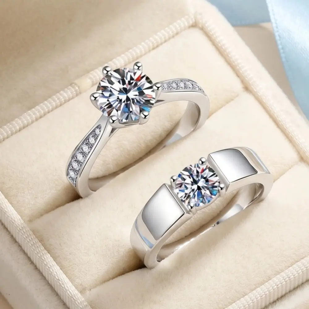 D VVS1 Moissanite 925 Sterling Silver Couple Ring for Women Man Wedding Jewelry Engagement Imitation Diamond Fashion Gifts Party