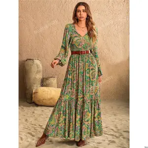 Music Year Leisure Neck V Rusttydustty Woman Floral - Long Sleeve Elegant Dress Normal Ou Vacation New Festival