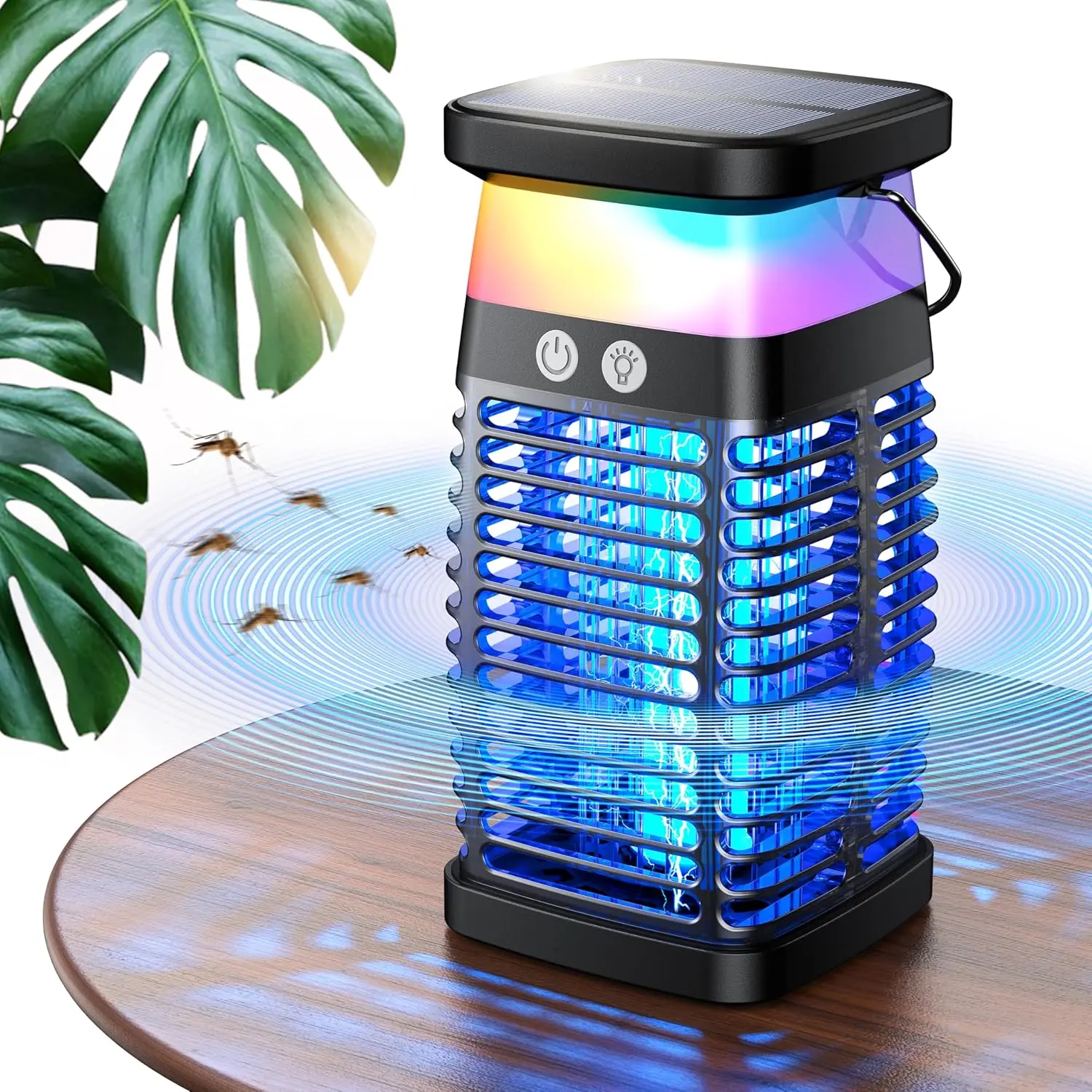 SAIJZEK 3-in-1 Solar-Powered Bug Zapper & Lighting Fixture, 4000mAh Solar/USB Pest Control Device with UV Light - Indoor/Outdoor Moth, Mosquito & Fly Killer for Camping Sites