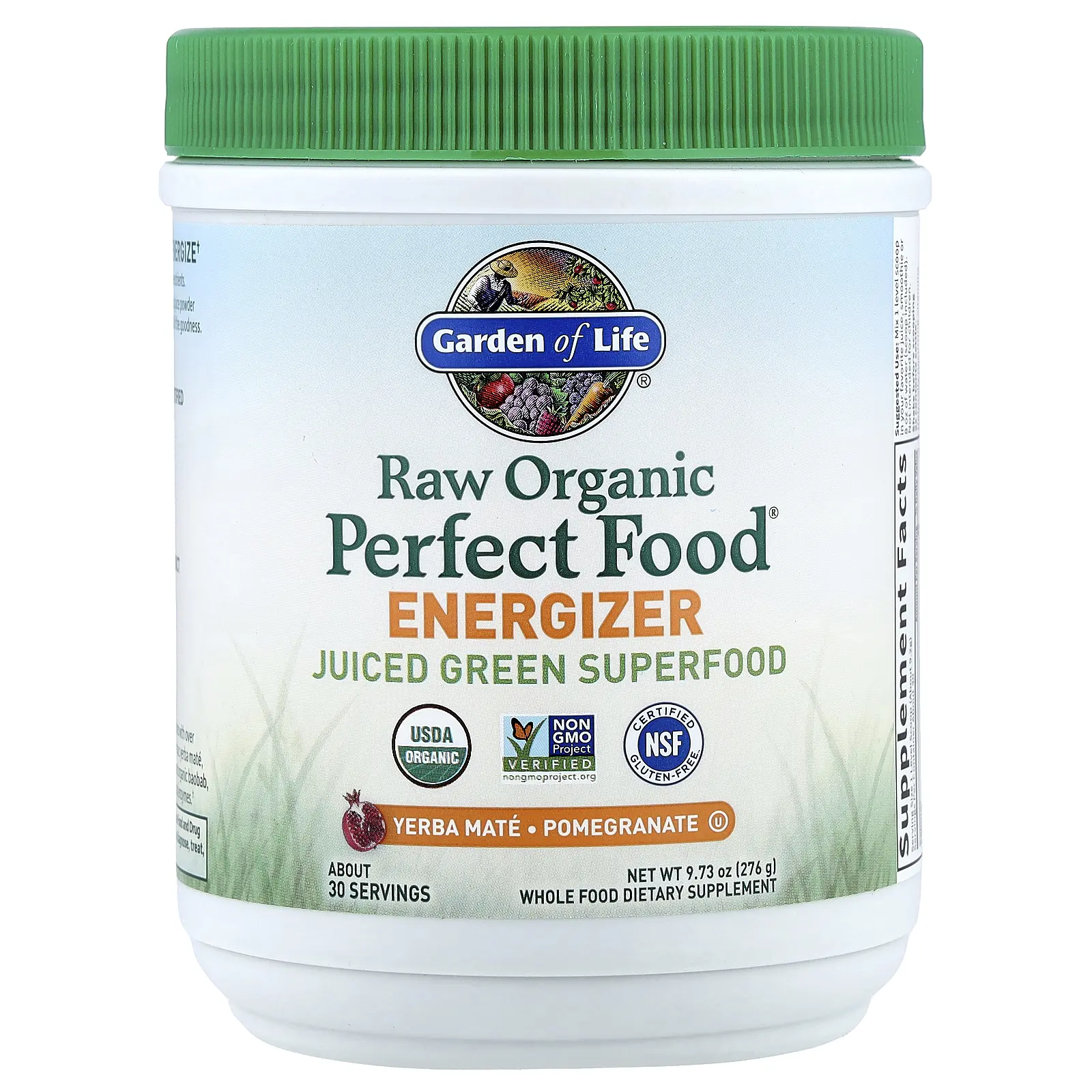 Garden of Life Raw Organic Perfect Food®, Energizer, Yerba Mate - Pomegranate, 9.73 oz (276 g)