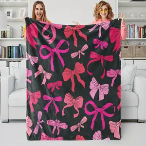 1Pcs Coquette Pink Bow Digital Print Flannel Blanket, Sweet Y2K Aesthetic Throw Blanket, Soft Fluffy Lightweight Warm Blanket, Cozy All-Season Gift Blanket, Perfect for Bedroom, Sofa, Dorm, Living Room & Travel Use