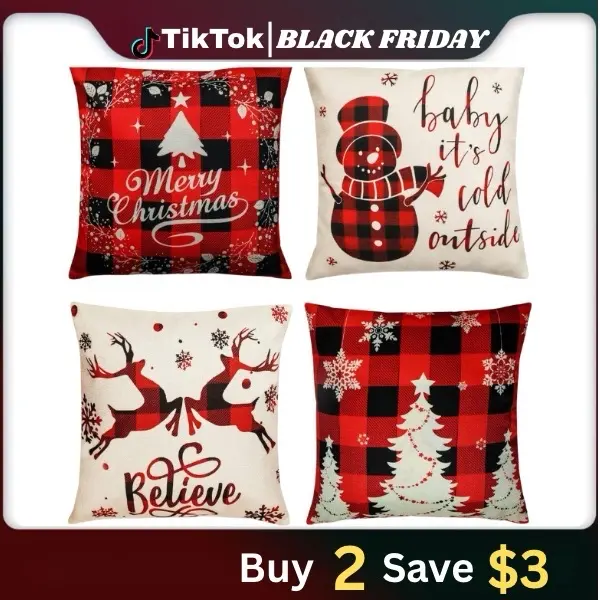 [ Live Only ] 4pcs Set of 18x18 Inch Christmas Throw Pillow Covers, Winter Holiday Cushion Case Decoration, Snowman&Christmas tree Designs, Zipper Closure, Linen, Merry Christmas Decor 2025 for Home, Couch, Sofa, Living Room - No Inserts Included