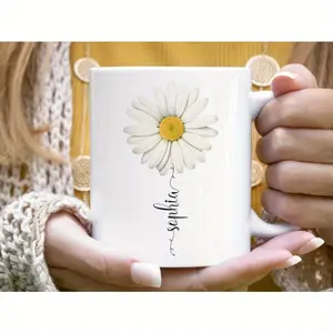 Daisy Name Mug - Coffee Cup with White Daisy Floral Design, BPA-Free & Non-Slip Handle, Hand Wash Only, Perfect Gift for Mother’s Day, Father’s Day, Christmas, Thanksgiving, Halloween, Coffee Bar Accessories