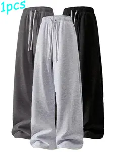 Men's Straight Leg Casual Pants, Adjustable Drawstring Waist, Loose Fit, Multiple Colors Available, Durable Fabric, Fall & Winter Outdoor Wear