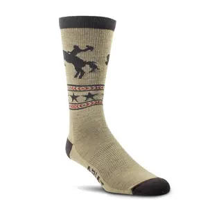 AR3139 Ariat Bronc Rider Mid-Calf Everyday Performance Wool Socks - Brown