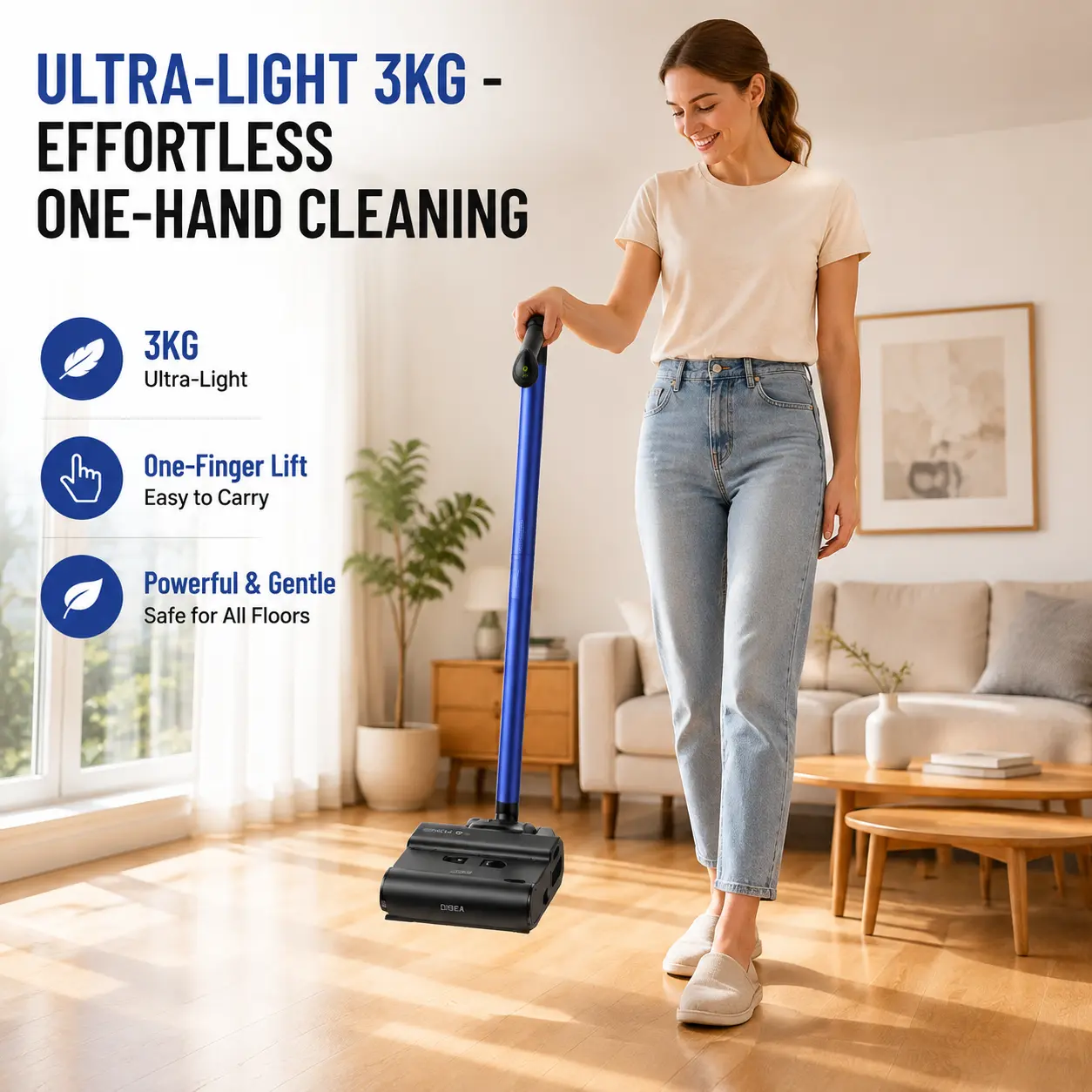 DIISEA D7 Lightweight Cordless Floor Washer, 3KG Ultra-Light, 180° Flexible Steering, All-in-One Home Floor Cleaning Machine
