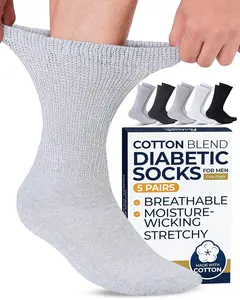 Pembrook Men’s Cotton Crew Diabetic Socks 5-Pack, Sizes 9-15, Multiple Colors