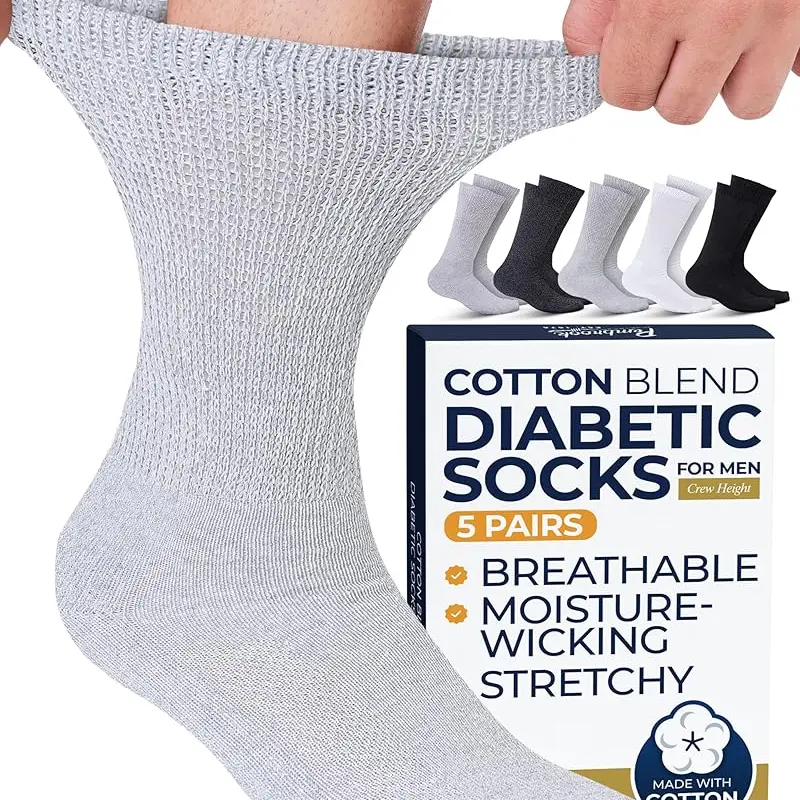 Pembrook Men's 5-Pack Diabetic Crew Socks, Solid Cotton with Non-Binding Stretch and Smooth Toe for Cushioned Comfort, Black/White/Light Gray/Dark Gray Neutrals - 5 Pair, Classic, Breathable