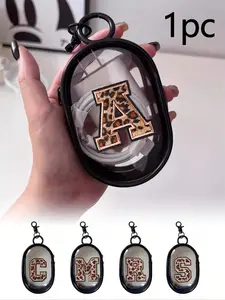 Portable Mini Transparent Zipper Storage Bag, Includes Leopard Print Towel, Embroidered Letter Keychain, Compact Multi-Functional Pouch