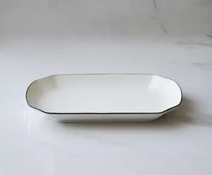 Marcel Ardani 'The Minimalist Collection' White Rectangle Platter with Black Rim – Elegant Ceramic Dinnerware