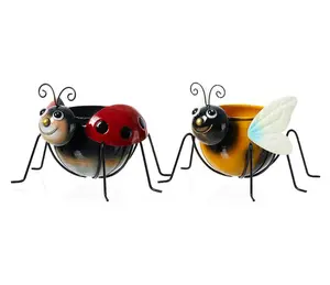10"W S/2 Metal Bee and Ladybug MetalStaute Planter