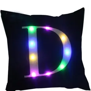 D Letters LED Night Light Cushion Cover  Black Pillow Case Chair/Sofa Cushion Cover Creative Home Decor 45x45cm J001