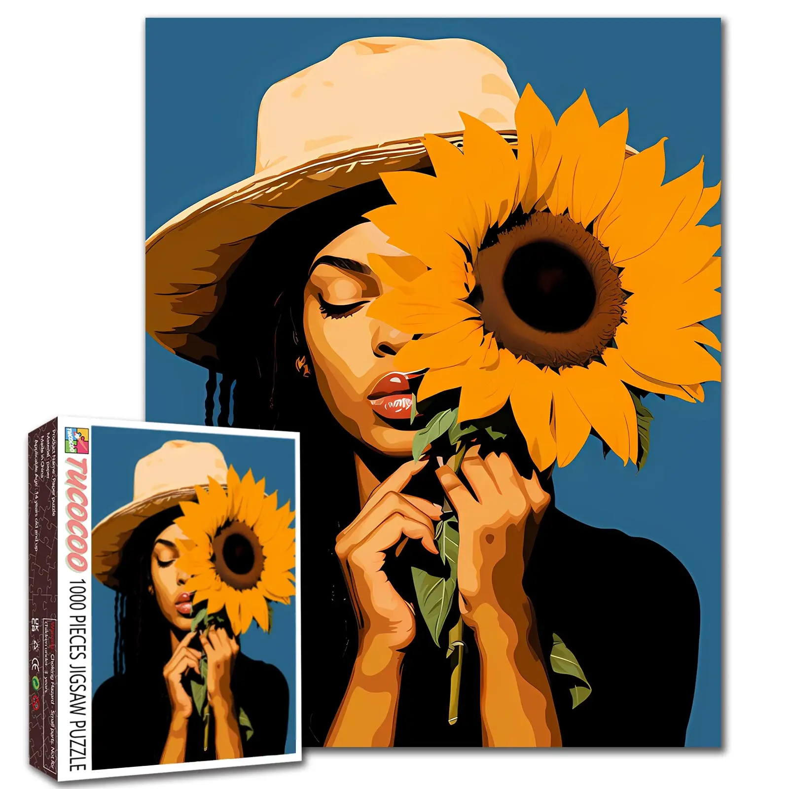 Tucocoo 1000-Piece Day of the Dead Sunflower Mask Art Jigsaw Puzzle for Adults, Eco Recycled, Precise Piece Fit, Calming Puzzle Focus, Stress Relief Brain Challenge, Graduations Gift, House Decoration, 27.5x20in (70x50cm), Cognitive Jigsaw Puzzles