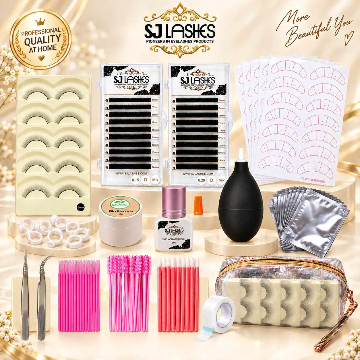 3D Faux Mink False Eyelashes & Adhesives Extension Kit - Gentle, Nature-Inspired Makeup Products for Adults, Organized Set with Premium Glue, Remover, Stainless Steel Tweezers, Under Eye Pads, Eyelash Brushes (Beginner-Friendly Home Beauty Gift)