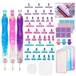 Gradual Diamond Painting Dot Drill Pen Set, 13 Colorful Drills, 6 Clay Pieces, Gradient Tray, Transparent Plastic Box, DIY Art Supplies
