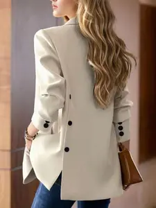 Women's Fashionable Western Style Fitted Suit Jacket Design, Long Sleeve, Button, Polyester, Versatile for Dating & Commuting, New Arrival Women's Outerwear