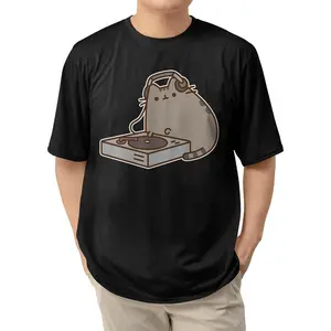 Pusheen Cat DJ Kawaii Cartoon Men's Graphic Tees Cotton Crewneck Menswear Shortsleeve T-Shirt Casual Fashion Summer Novelty Funny Christmas Tshirt Gif Sweatshirt, Hoodie, Comfort Colors