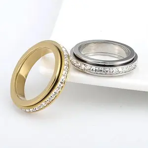 Fidget Ring for Stress and Anxiety Relief Spinner Ring for Women Men with Sparkling Cubic Zirconia Thoughtful Anxiety Gift Comfort Fit Ring Sizes 5-10