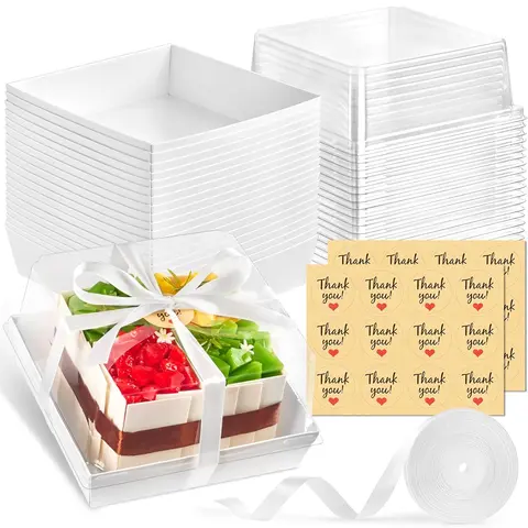 20-Pack Sturdy Oil-Resistant Disposable Paper Cake Boxes with Plastic Lids, 7x7x4 inch Bakery Birthday Cake Boxes, Baking Supplies for 4-6" Cupcakes/Pies/Fruit Tarts, Party Gifts Baking Containers Value Pack