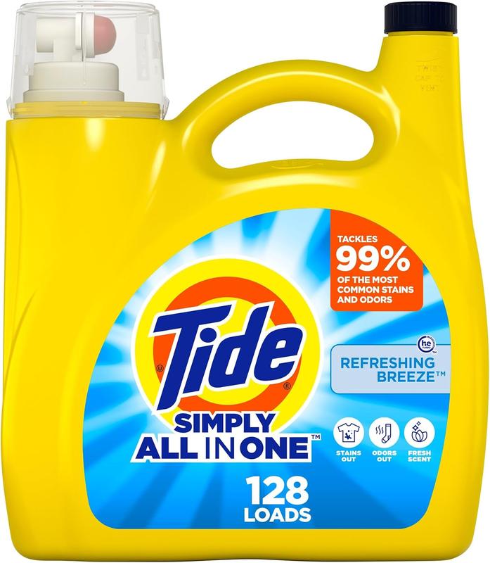 Tide Simply Liquid Laundry Detergent, Refreshing Breeze, 168 Oz, 128 Loads - Powerful Cleaning for Fresh & Clean Laundry, Easy to Use, Ideal for Everyday Stains, Family Size, Trusted Tide Quality