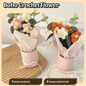 Premium Handcrafted Crochet Flower Bouquet Gift Box, Long Lasting Knitted Flower Ornament, Unique Present for Her Mom Girlfriend Anniversary Birthday, Boho Table Home Decoration