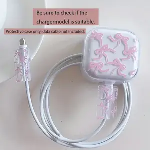 Bow Pattern Charger Protective Case Set, Compatible with Apple 18w 20w USB C Power Adapter, Transparent Charger Cover, Cable Protector