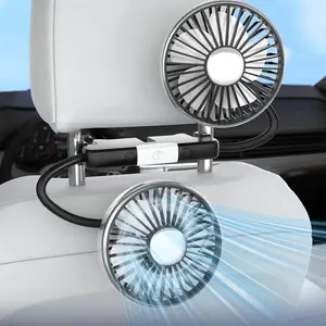Hose Dual Head Car Fan, USB Powered, 3 Speeds, With Light, 360° Rotatable Car Seat Fan for Children Baby Back Seat, Back Seat Cooling Fan, Blows Out Cool Air, Suitable for Vehicle SUV RV Pickup Truck Headrest