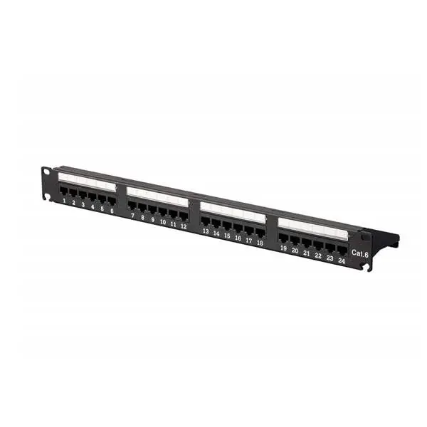 Zoobla - 24 Port Cat5e UTP Patch Panel, SPCC Material with Black Powder Coating, Brass Housing, Nickel-Plated Construction, Integrated Cable Management