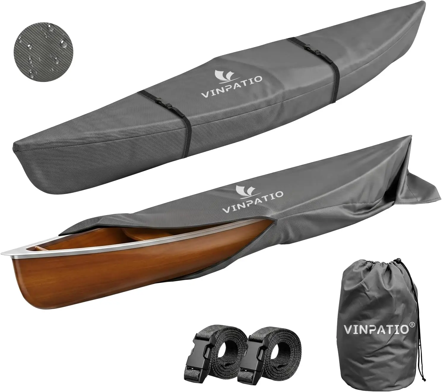 Kayak Cover 600D Waterproof Heavy Duty, Full Coverage Canoe Cover with UV Protection & Dust Resistant – for Indoor/Outdoor Storage, Fishing Boats, Paddle Board, Includes Storage Bag