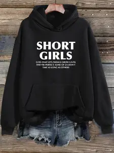 Women's Letter Print Drop Shoulder Drawstring Hoodie, Fashion Casual Kangaroo Pocket Hooded Sweatshirt for Daily Holiday Outdoor Wear, Women Clothes for Fall & Winter