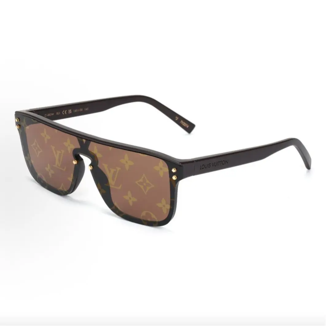 Pre-owned Brand new Louis Vuitton Flat Top Monogram Shield Sunglasses, Dark Brown Frame / Gold Monogram Brown Tint Lens（Do not purchase directly. Contact us for details.）