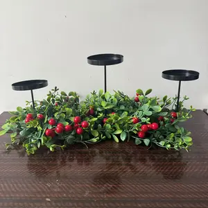 Artificial Greenery Fruit Candle Holder, 3-Piece Metal Candle Stand, Festive Table Decor, Home Living Room Decoration, Outdoor Camping Ornament