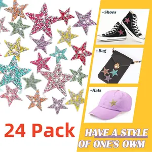 24 Pack Iron-On Star Patches Star Shaped Rhinestone Appliques Patches Glitter Patches Rhinestone Appliques Embellishments for DIY - Home Improvement.