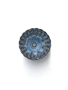 Silver & Sapphire Embossed Peony Jianzhan | Ocean Bloom Tea Cup, Chinese culture,High-temperature firing,Handcrafted ceramic cup,Wine Glass, Kung Fu Cup,Drinkware