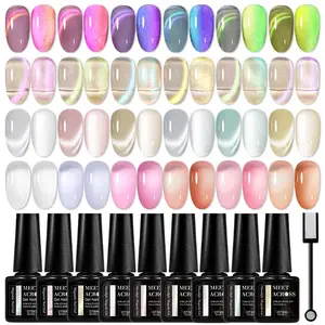 Aurora Double Light Sparkling Magnetic Cat Eye Gel, 24pcs/set Semi-permanent UV LED Varnish with Magnetic Stick, Glitter Nail Art & Nail Polish for Women & Girls, Gliter Gel Nail Polish, Nail Polish, Manicure