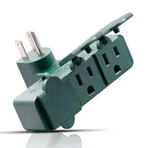 3-Prong Weatherproof 3-Outlet Extender Adapter, Heavy Duty Triple Grounding Outlet Power Extender with Dust-proof Cover, Indoor/Outdoor Use, ETL Listed, 1 Pack, Green