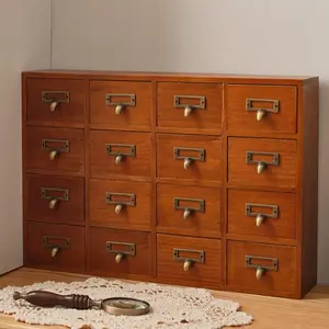 16-Drawer Vintage Organizer with Wide Top Platform, Retro Desktop Storage Box for Makeup Jewelry Office Supplies, 2-in-1 Dresser & Vanity Organizer for Bedroom, No Assembly Required