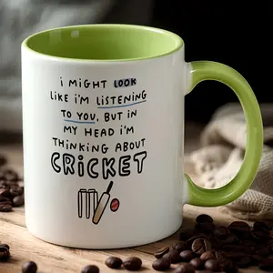 1pc Cricket-Themed Mug with Humorous Quote- 11oz/360ml White Ceramic Coffee Cup, Dishwasher Safe, Reusable, Ideal for Afternoon Tea& Ice Coffee, Gift for Sports Fans, Coffee Bar Accessories, Funny Accent Mug, Funny Horse Gag