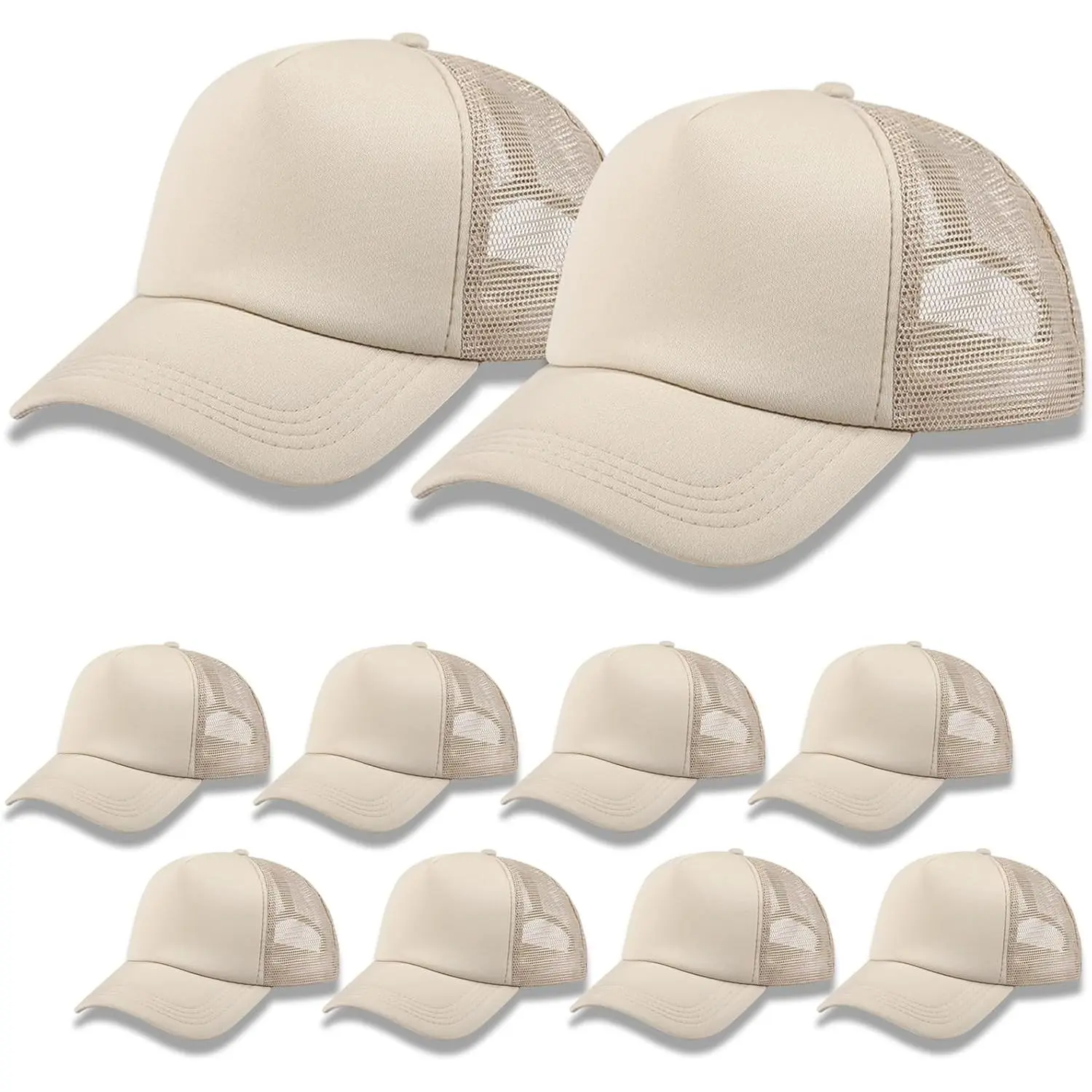 10 Pack Unisex UV Protective Sublimation Blank Panels Baseball Cap, Adjustable Polyester Mix Mesh Trucker Hat with Snap Closure, Unisex Fit, Breathable, Customizable Patterns, 3D, Daily, Everyday, Heat Transfer Process, One Size Fits Most