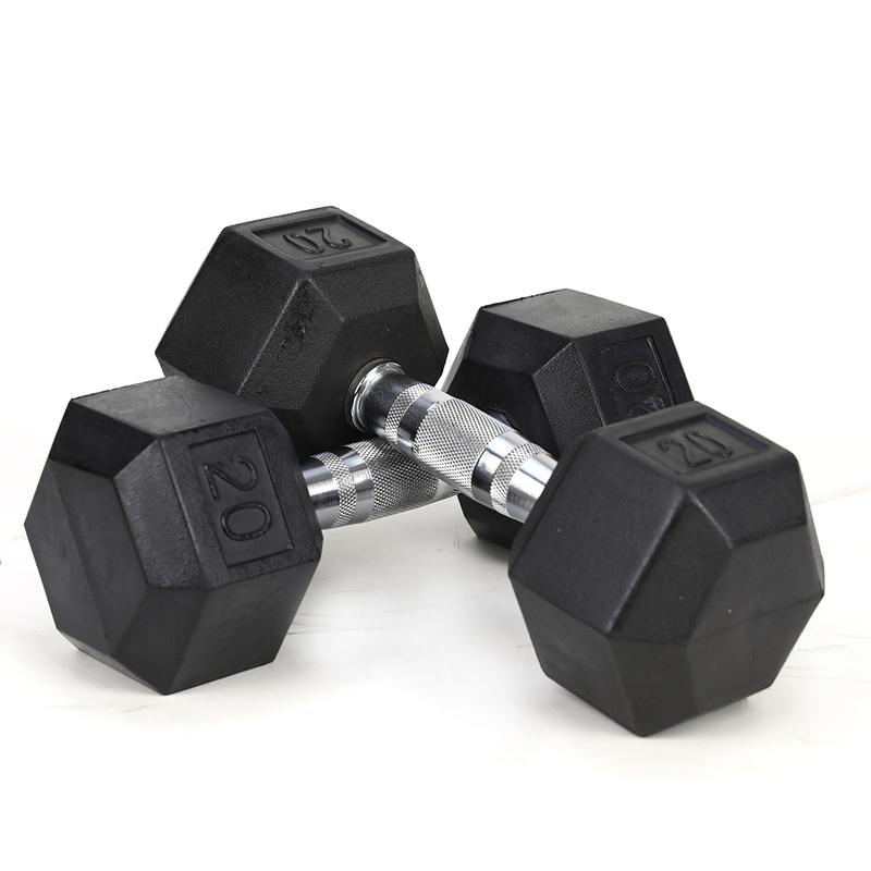 A4A 20LB×2piece HDRS  Rubber Coated Solid Cast Iron Dumbbell with Contoured Chrome Handle, Hexagon Head