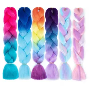 Braiding Hair,24 Inch 6 Packs Colorful Braiding Hair Extensions for Women Girl Ombre Synthetic High Temperature Jumbo Braid Hair for Crochet Braids