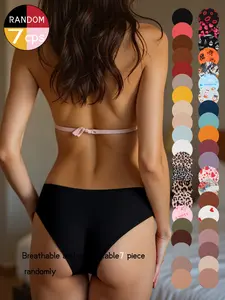 Women's solid-color, minimalist, seamless styles with soft breathable quick-drying fabric, low-waist sexy bikini underwear sets in 3/5/7/10 pieces, Lingerie