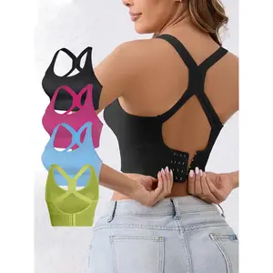 Women's Solid Wireless Bralette, Comfortable Breathable Backless Yoga Sports Bra for Sports and Daily Wear, Medium Support Lingerie for All Seasons